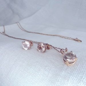 Solid 14k Rose Gold Morganite Stud Earrings & 10k Rose Gold Necklace